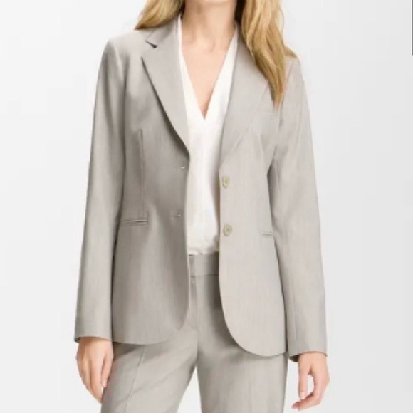 THEORY BEIGE NOTCHED COLLAR DOUBLE BUTTON DOWN STRETCH BLAZER JACKET - Picture 1 of 15